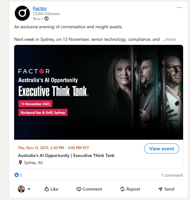 Executive Think Tank campaign deployed on Factor LinkedIn