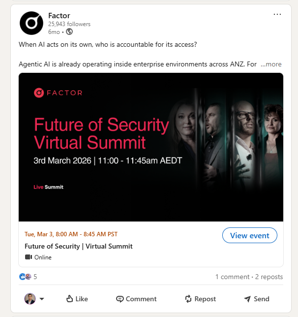 Future of Security campaign deployed on Factor LinkedIn