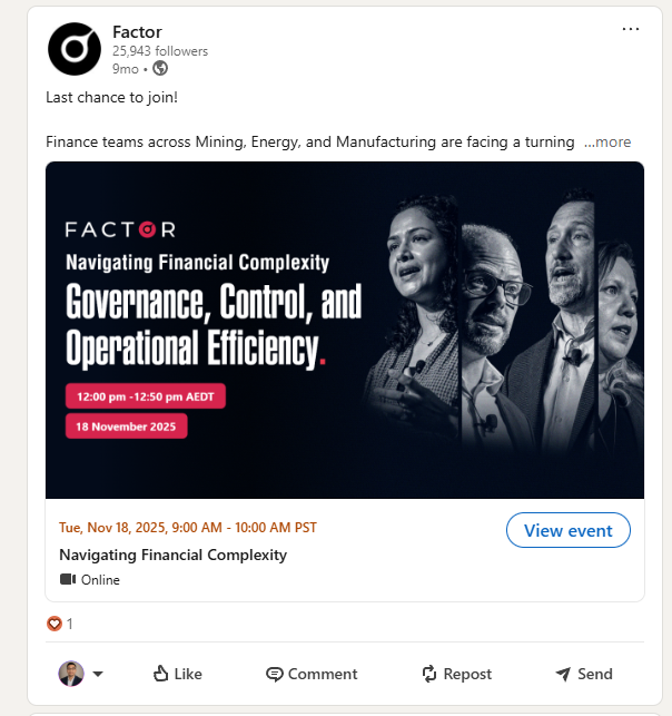 Governance campaign deployed on Factor LinkedIn