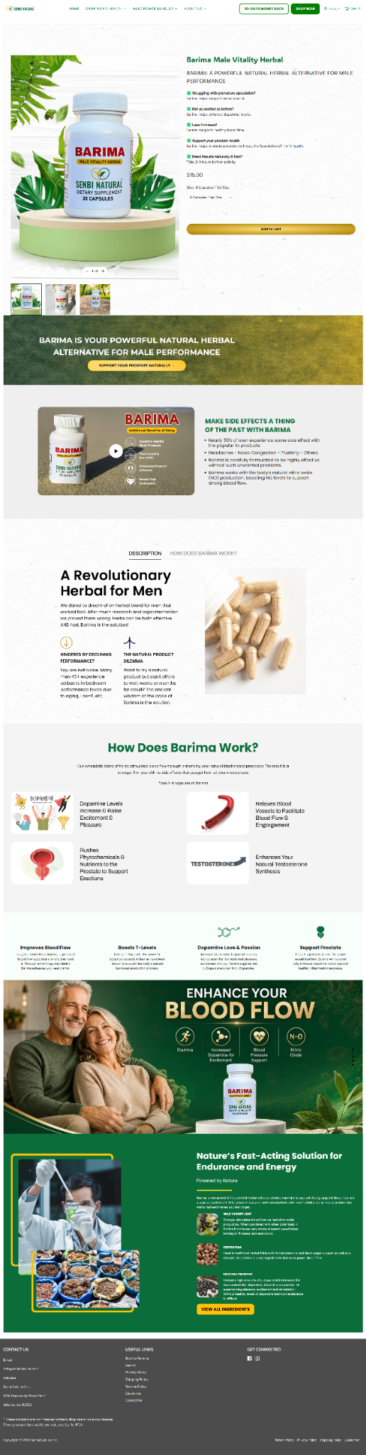 Old Senbi Natural Barima product page screenshot before redesign