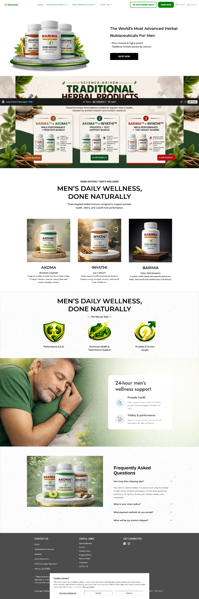 Old Senbi Natural homepage screenshot before redesign