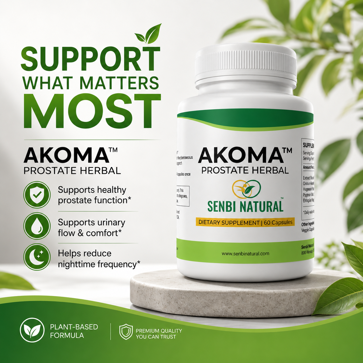 Senbi Natural Akoma product-led social design with benefit callouts